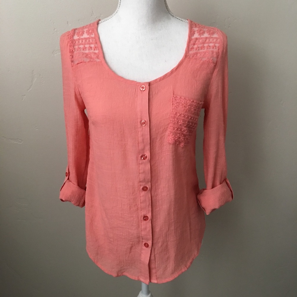 Anthropologie E Hanger M Coral Lace Top